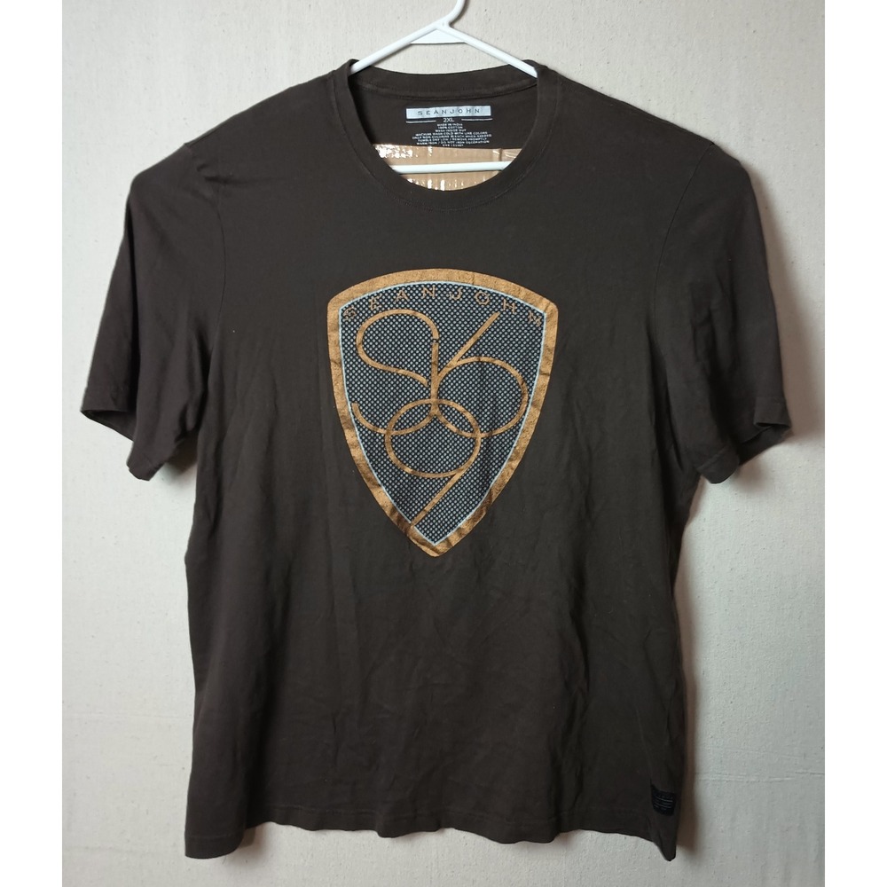 Sean John Tee Shield Logo Crew Neck Short Sleeve Brown Size 2XL‎ Short Sleeve